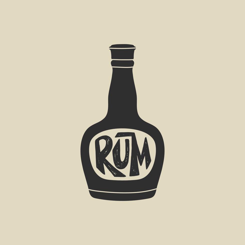 Wild west or pirate or western element in modern style flat, line style. Hand drawn vector illustration of rum bottle, alcohol drink, cartoon design. Cowboy patch, badge, emblem with lettering.