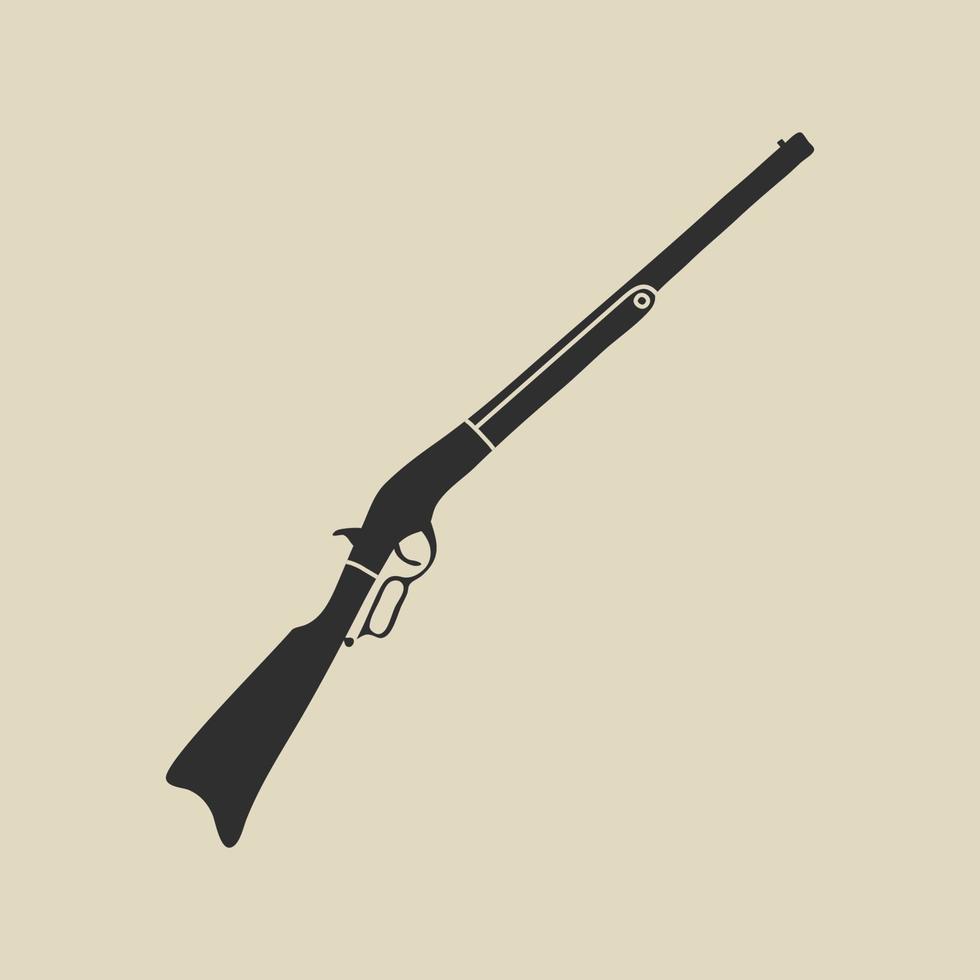 elemento salvaje oeste en estilo moderno de línea plana. ilustración vectorial dibujada a mano del viejo rifle de vaquero occidental, arma de sheriff, arma, diseño de dibujos animados. parche vintage occidental, placa, emblema, logotipo. vector