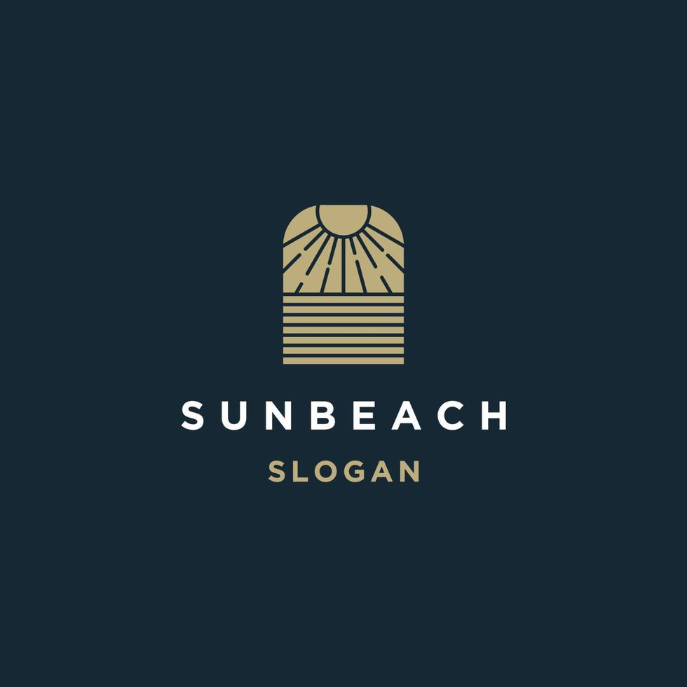 elegant hipster gold sun sunset sunrise with beach ocean sea water logo icon vector