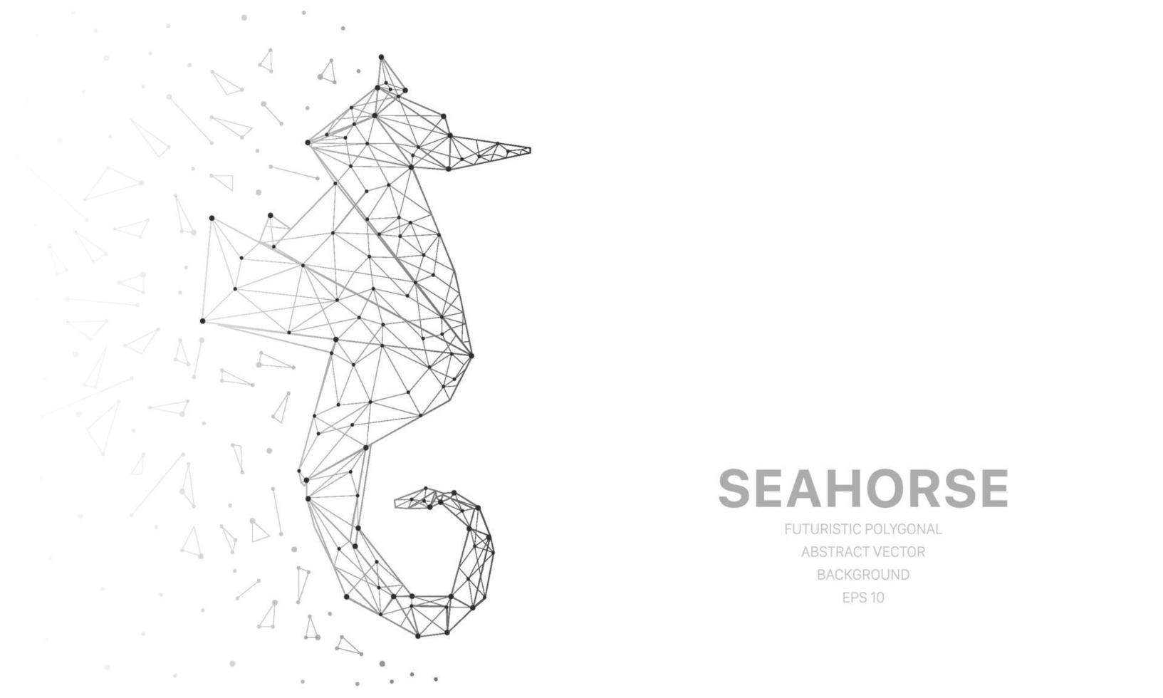 Polygonal wireframe mesh futuristic with seahorse, sign on white background. Vector lines, dots and triangle shapes, connecting network, digital molecules technology, connection structure.