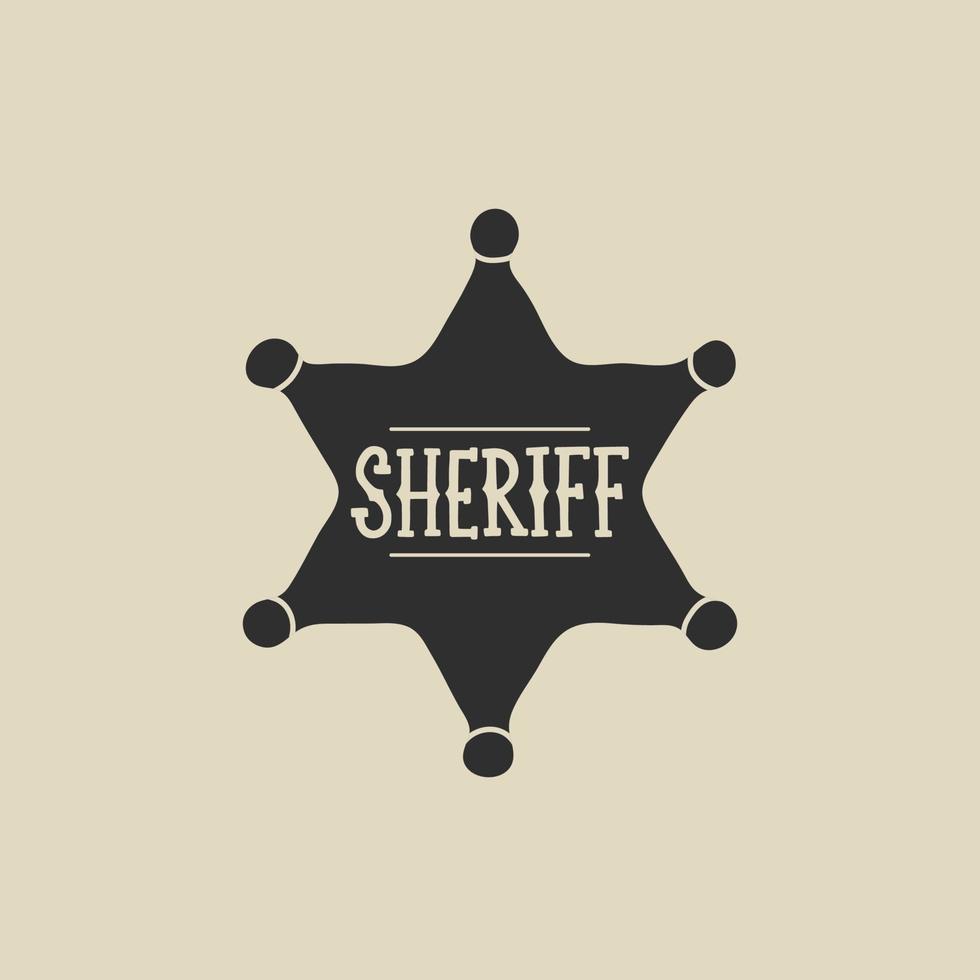 Wild west retro element in modern flat, line style. Hand drawn vintage vector illustration of old western American cowboy Sheriff star, cartoon design, patch, badge, emblem, logo.