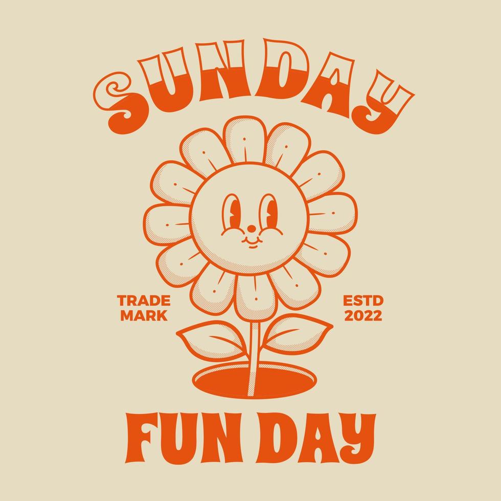 Sun flower character, retro style art, 90s vector