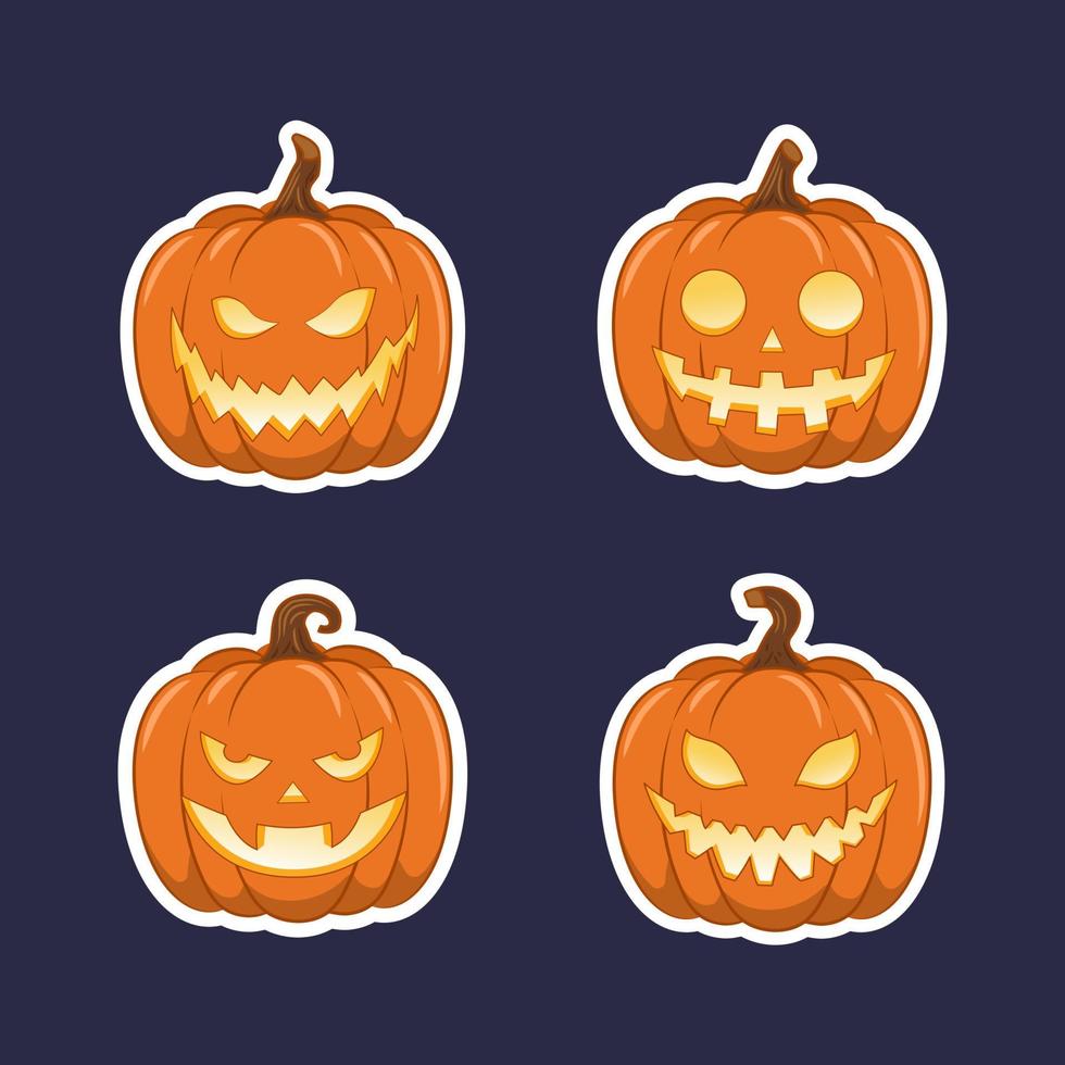 Halloween sticker pack, pumkin face, laughing face, lantern vector