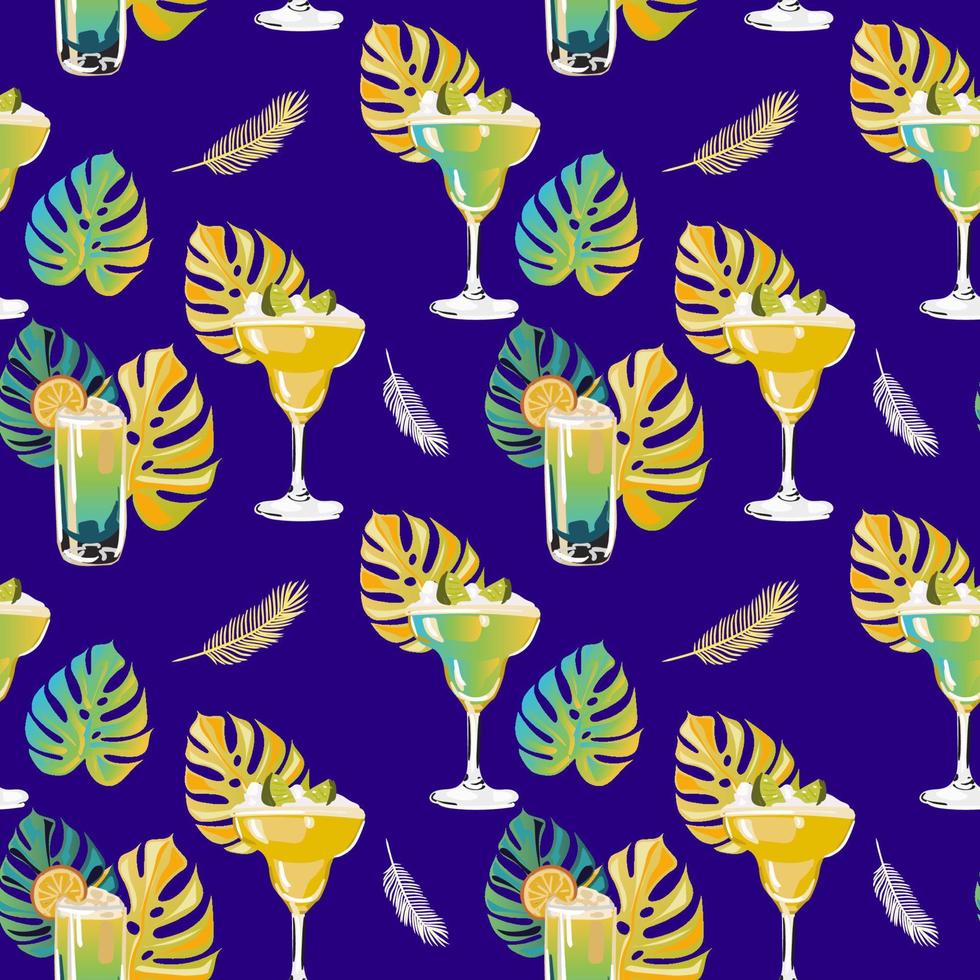 patrón vectorial transparente con cócteles, mojito, margarita, martini y cosmopolita sobre fondo naranja. diseño de papel tapiz, tela y textil. bueno para imprimir. lindo patrón de papel de regalo. vector