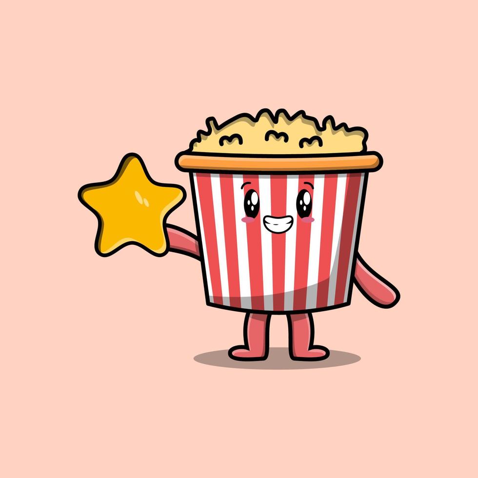 cartoon Popcorn character holding big golden star vector