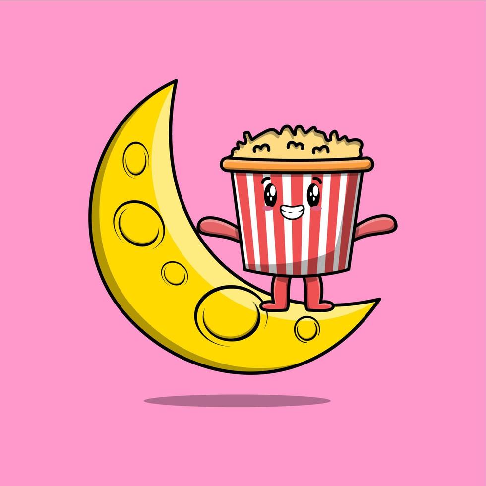 cartoon Popcorn standing on the crescent moon vector