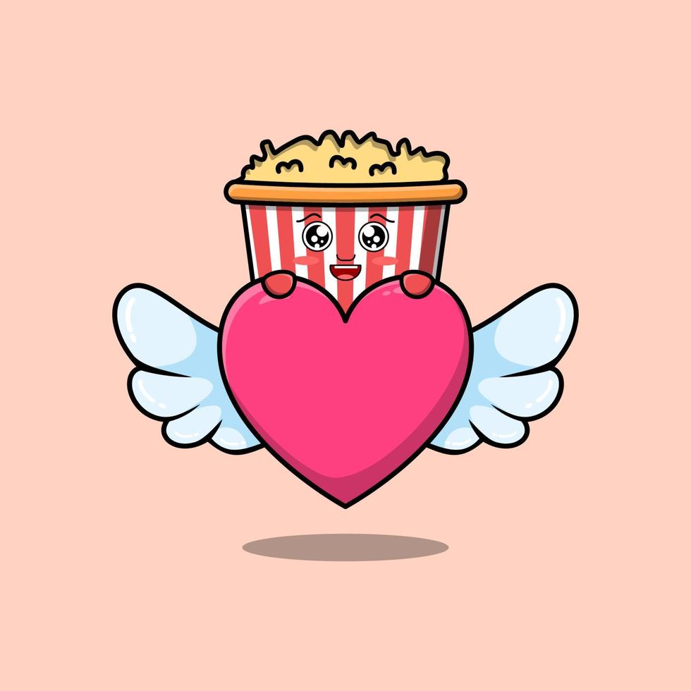 cute cartoon Popcorn character hiding heart vector