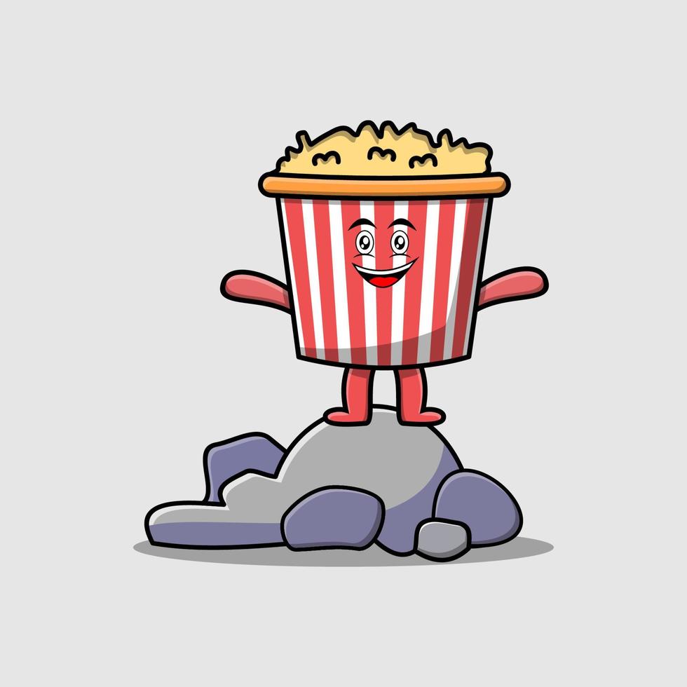 Cute cartoon Popcorn character standing in stone vector