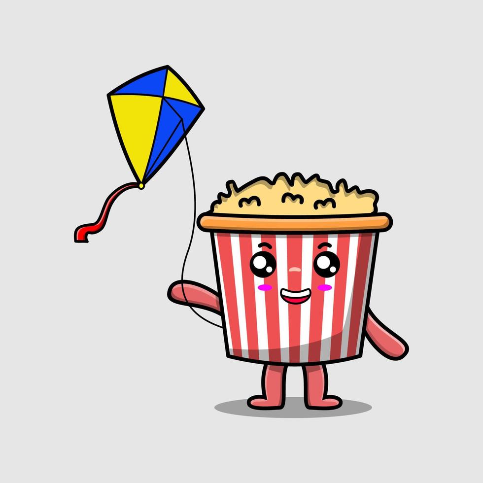 cartoon Popcorn character playing kite flaying vector