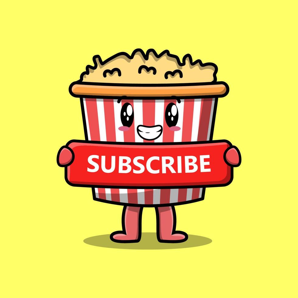 Cute cartoon Popcorn holding red subscribe board vector