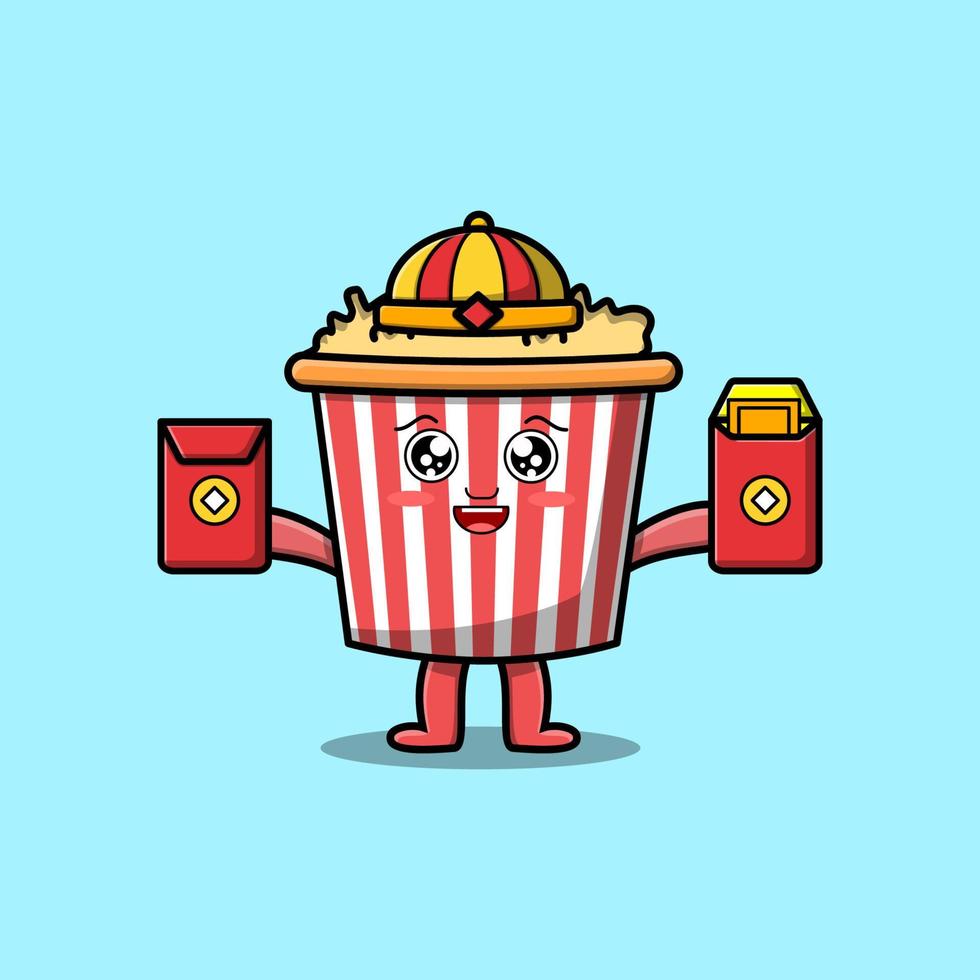 cartoon Popcorn chinese character hold red packets vector
