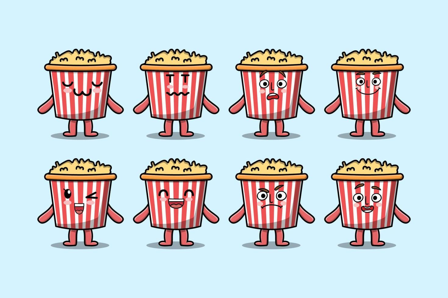Set kawaii Popcorn cartoon character expression vector