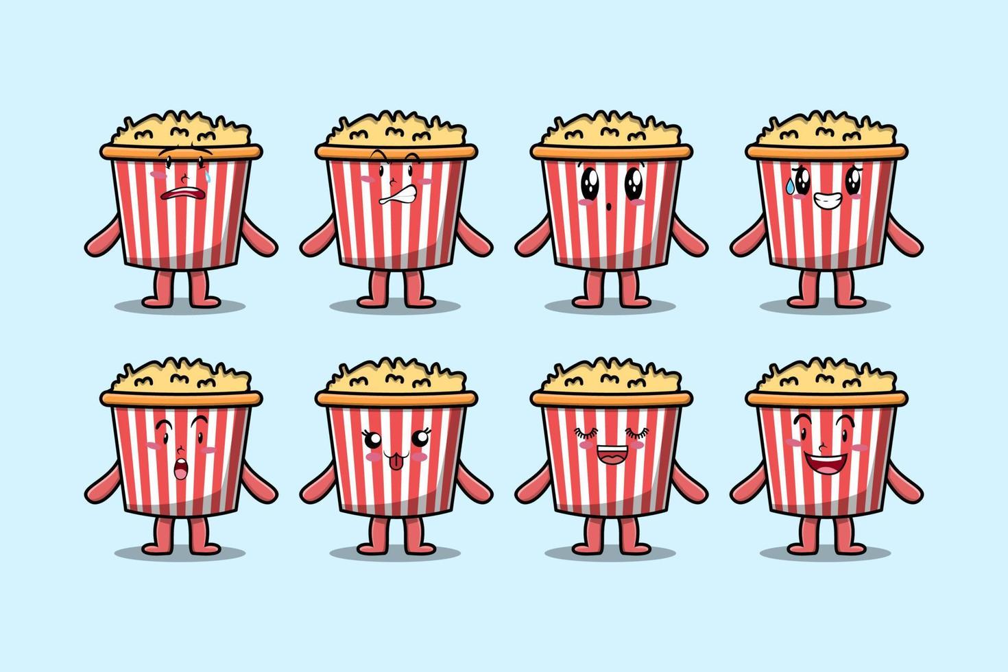 Set kawaii Popcorn cartoon character expression vector