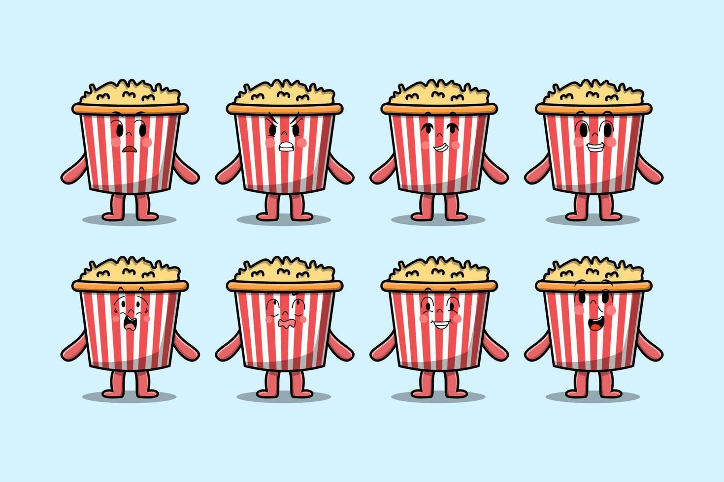 Set kawaii Popcorn cartoon character expression vector