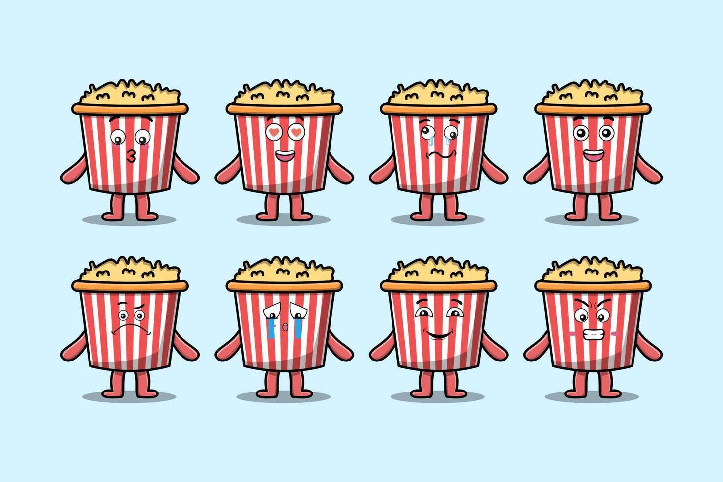 Set kawaii Popcorn cartoon character expression vector