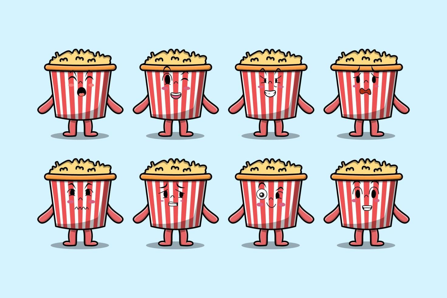 Set kawaii Popcorn cartoon character expression vector