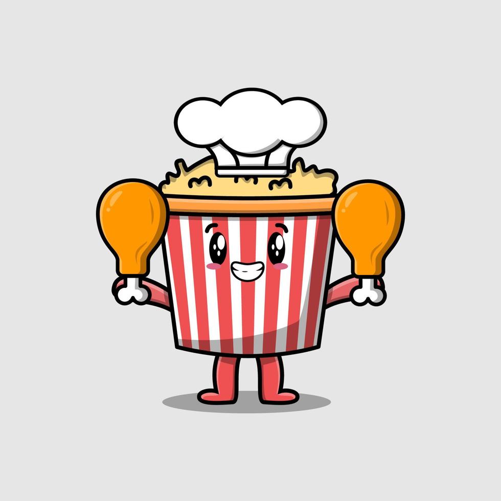 Cute cartoon Popcorn chef holding chicken thighs vector