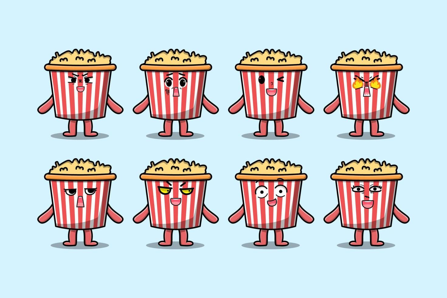 Set kawaii Popcorn cartoon character expression vector