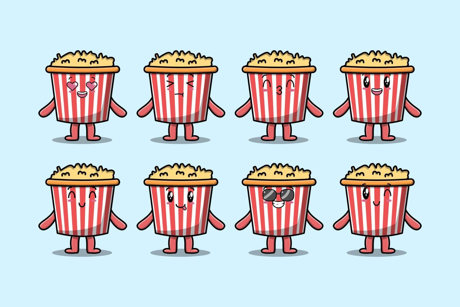 Set kawaii Popcorn cartoon character expression vector