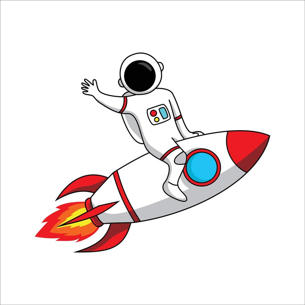 astronaut drive rocket flying to space. outer world exploration. vector