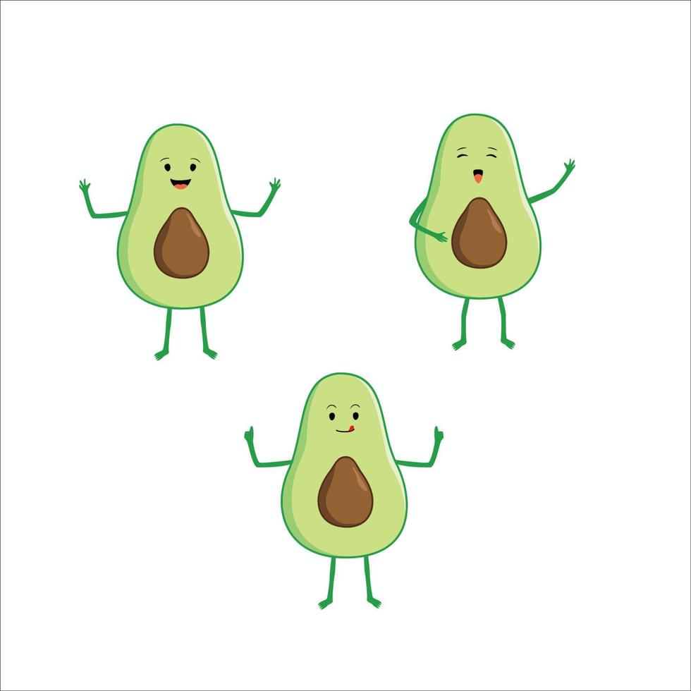 set of cute avocado character design illustration. healthy fruit for diet. vector