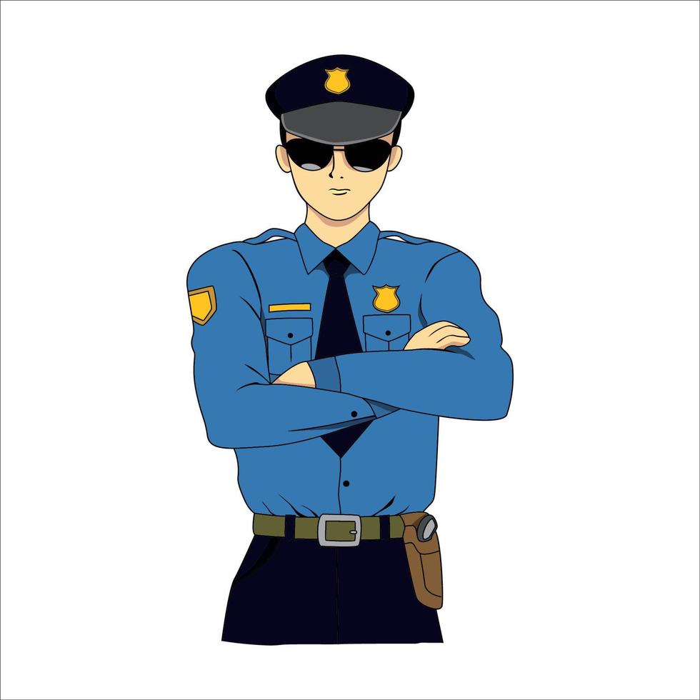 diseño de personajes de policía. ilustración vectorial oficial de la ley. signo y símbolo de justicia. vector