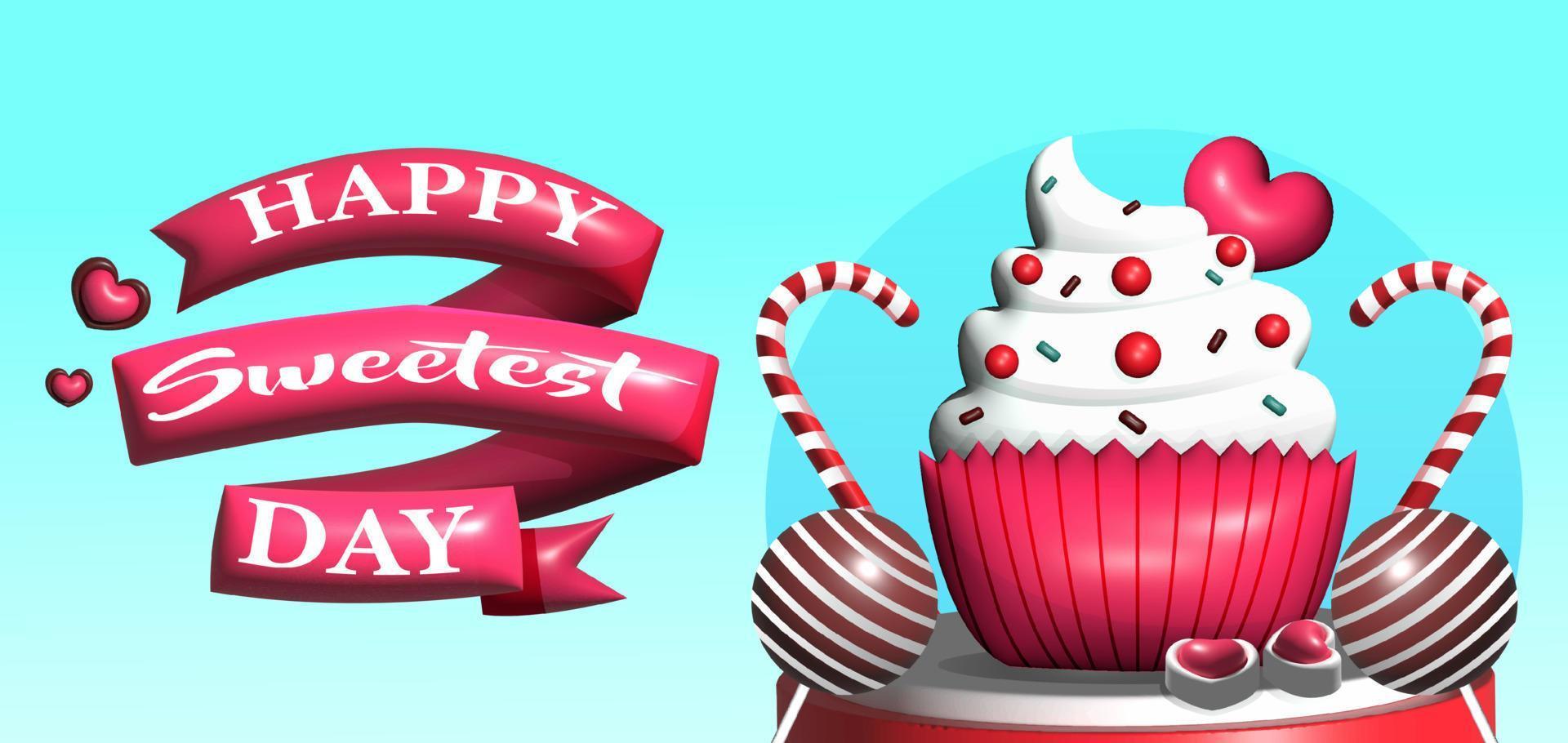 feliz día más dulce, mini pastel de crema 3d con dulces. adecuado para eventos vector