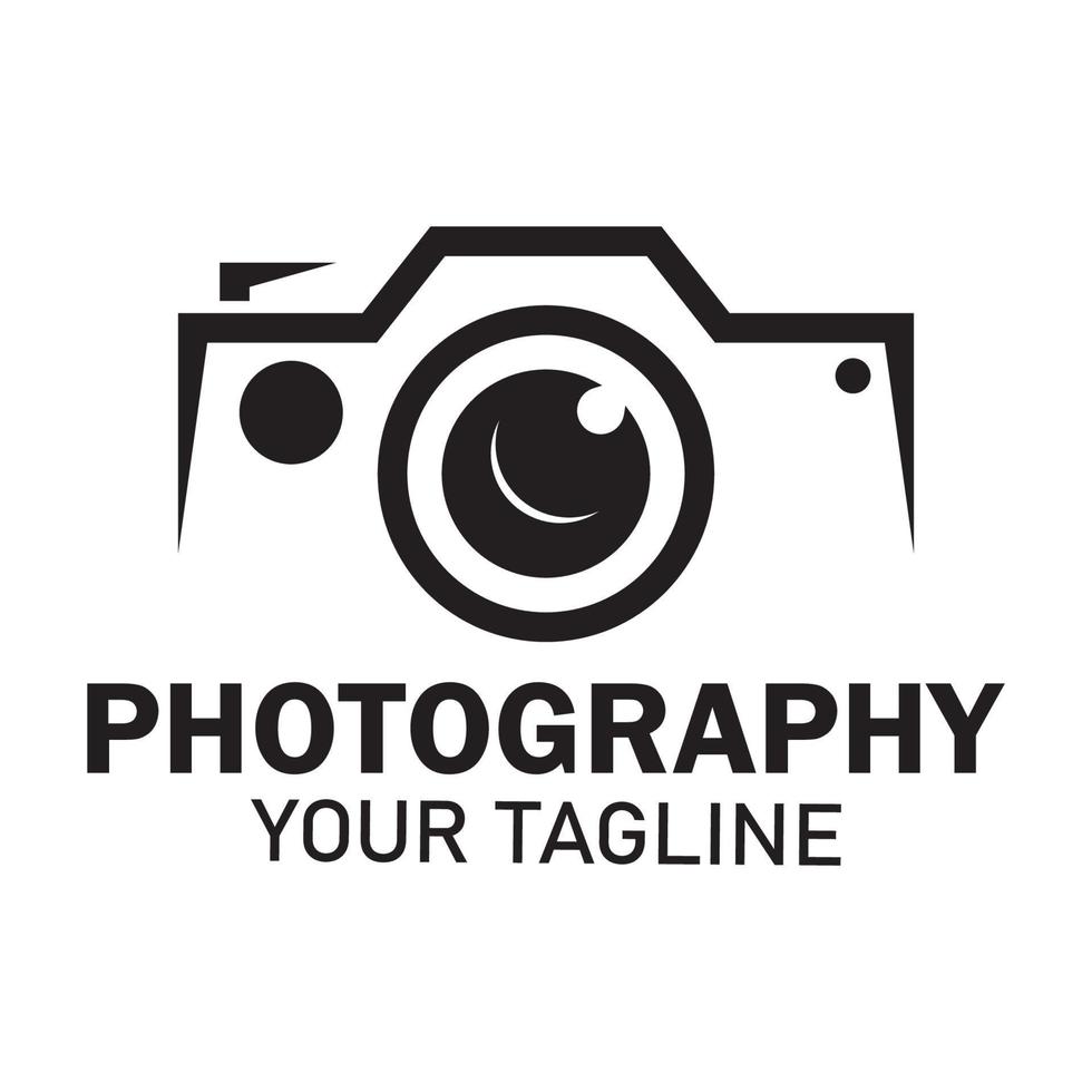 plantilla de diseño de vector de icono de logotipo de cámara de fotografía aislado sobre fondo negro