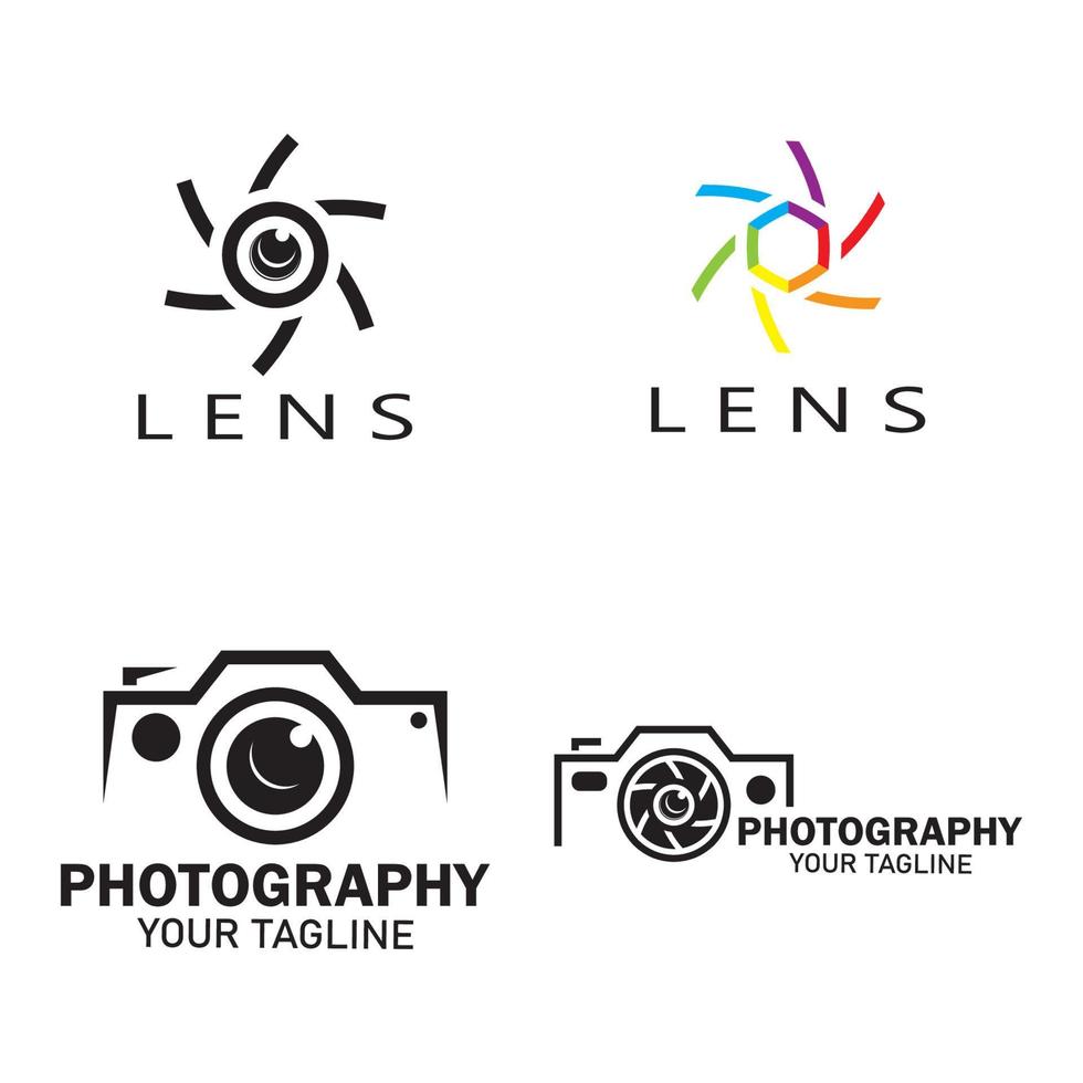 photography camera logo icon vector design template isolated on black background