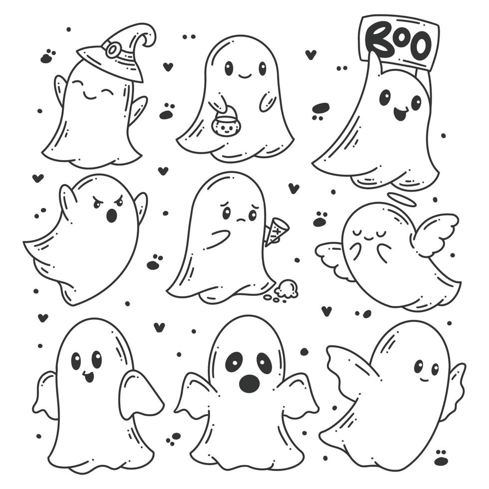 colección de fantasmas lindos de halloween dibujados a mano vector