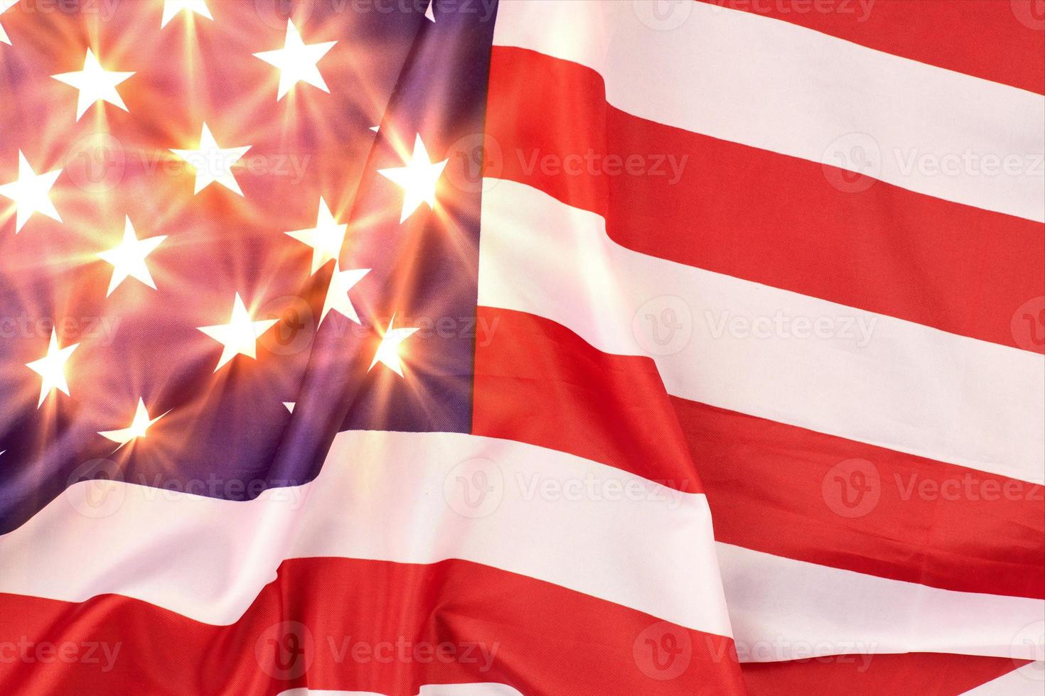 Glowing stars on USA flag, patriotic symbol of America photo