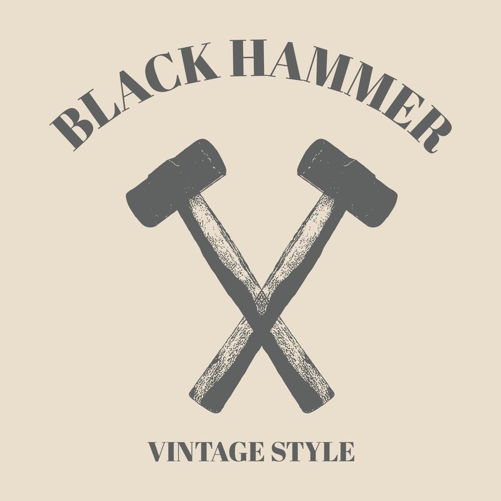 logo two crossed hammers. vector illustration, logo element isolated on old background. retro vintage style template design
