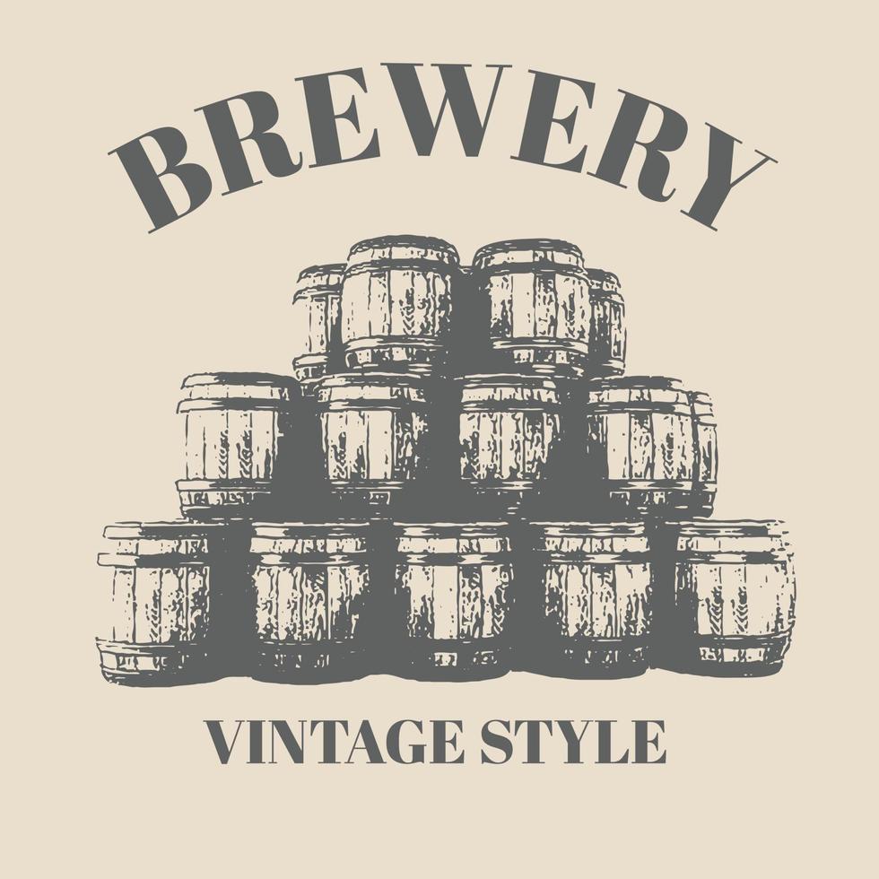 logo barril elaboración de cerveza pila vintage mano dibujar aislado vector ilustración diseño de plantilla