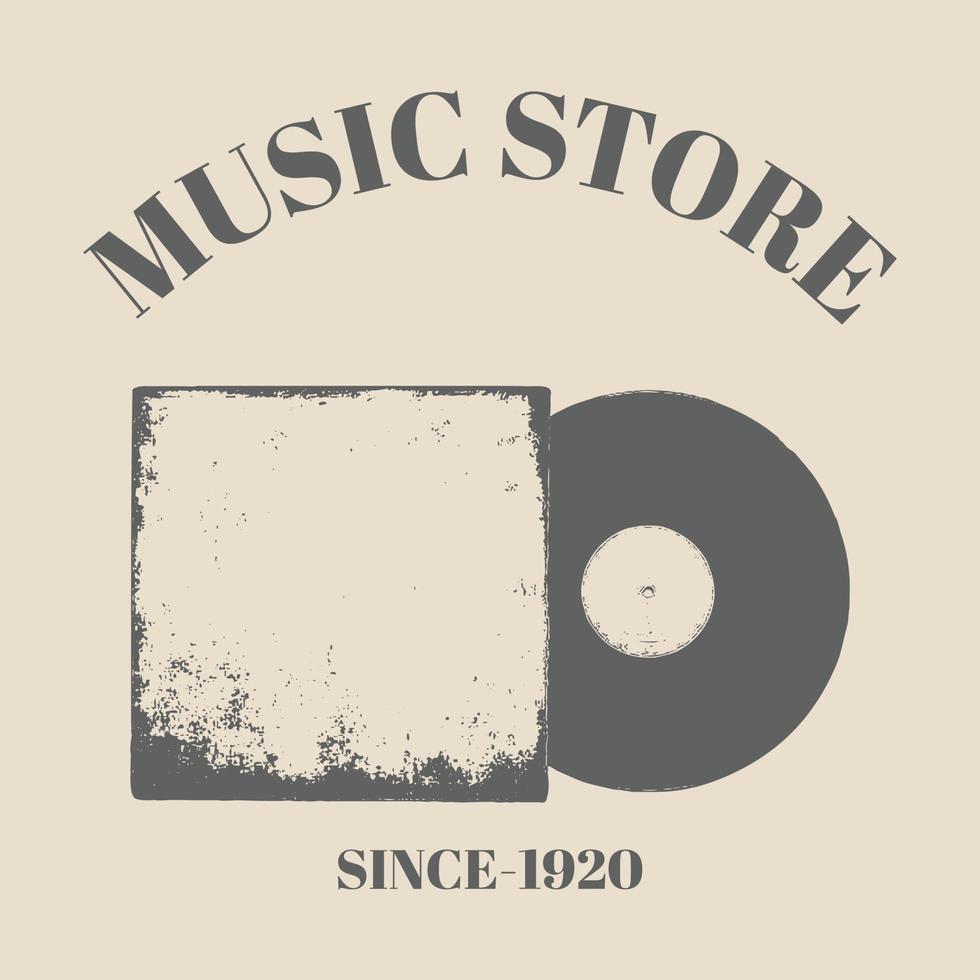 logo old disk record vector hand drawn. vintage retro style Gramophone. Retro music. Analog music illustration. template design
