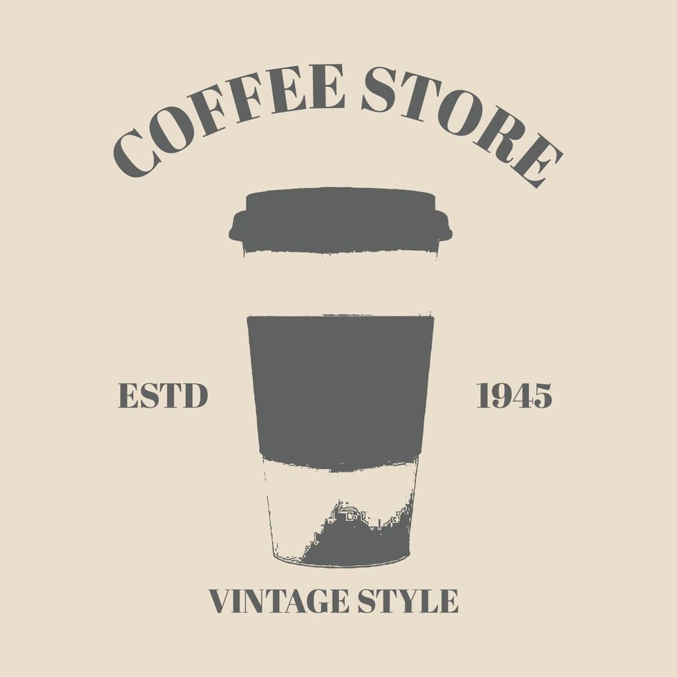 logo taza café capuchino con mano dibujada en estilo retro vintage, diseño de plantilla de ilustración gráfica vector