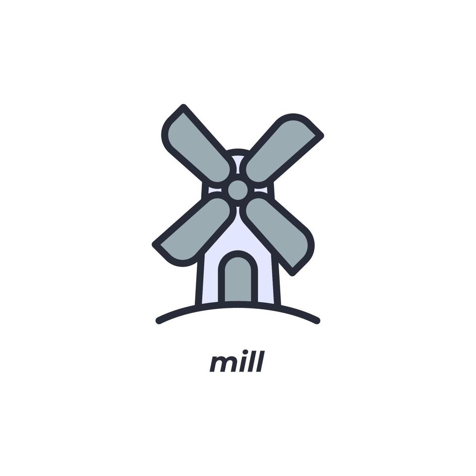 Vector sign mill symbol is isolated on a white background. icon color editable.