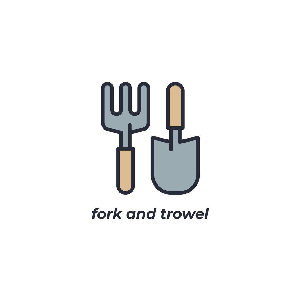 Vector sign fork and trowel symbol is isolated on a white background. icon color editable.