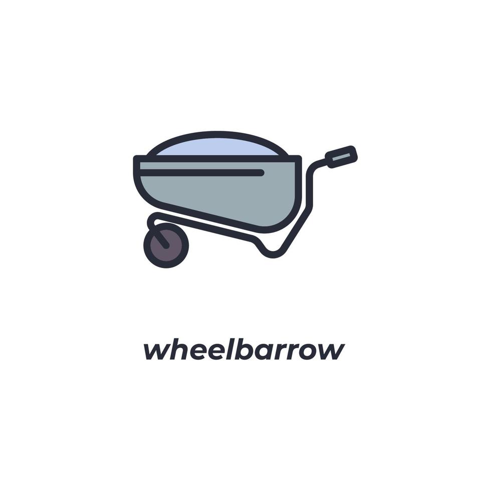 Vector sign wheelbarrow symbol is isolated on a white background. icon color editable.