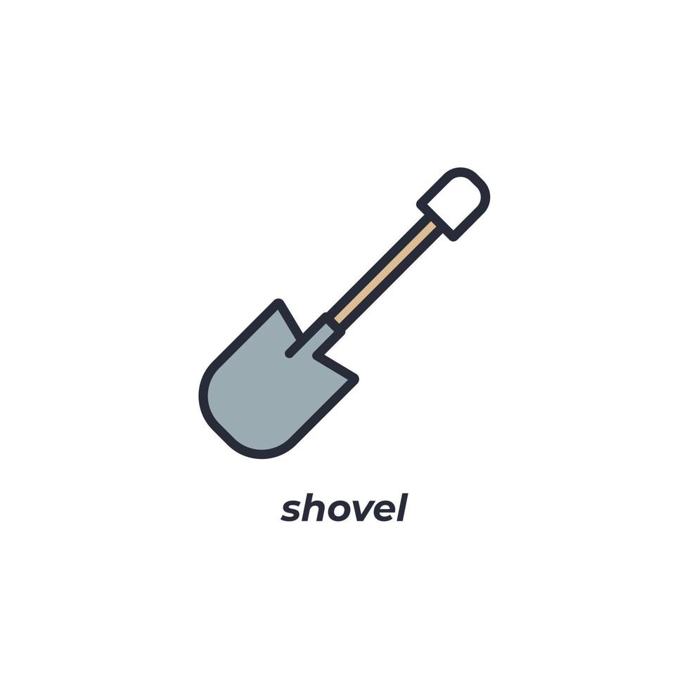 Vector sign shovel symbol is isolated on a white background. icon color editable.
