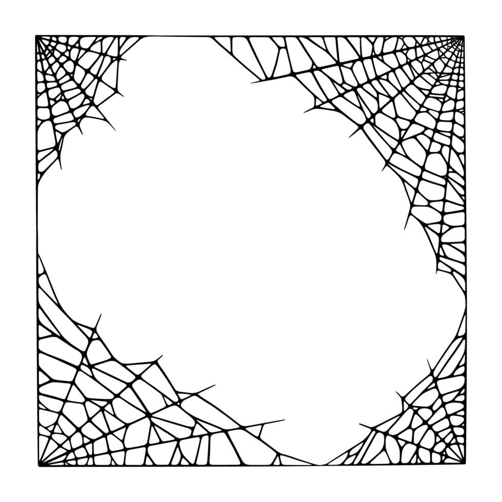Spider web corners isolated on white background. Spooky Halloween cobweb border. Vector illustration