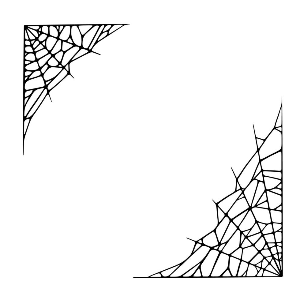 Spider web corners isolated on white background. Spooky Halloween cobweb border. Vector illustration