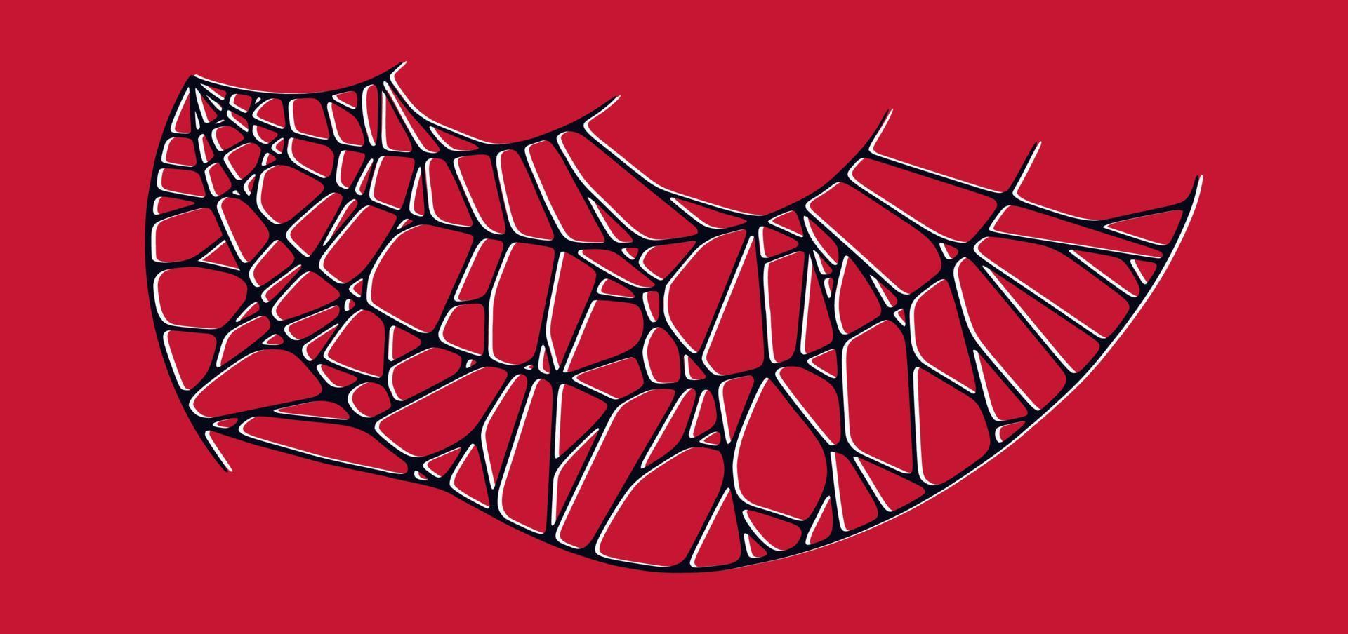 Spider web isolated on red background. Spooky Halloween cobwebs with red threads. Vector illustration