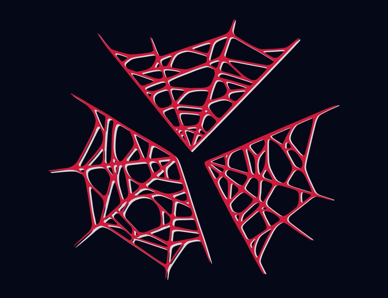 Spider web isolated on dark background. Spooky Halloween cobwebs with red threads. Vector illustration