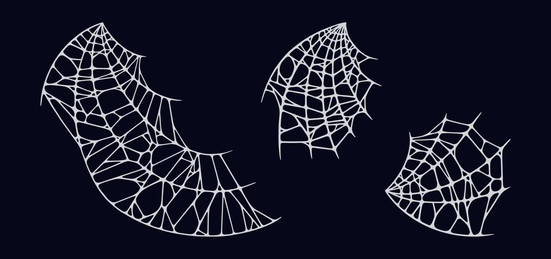 Spider web set isolated on black background. Spooky Halloween cobwebs. Vector illustration