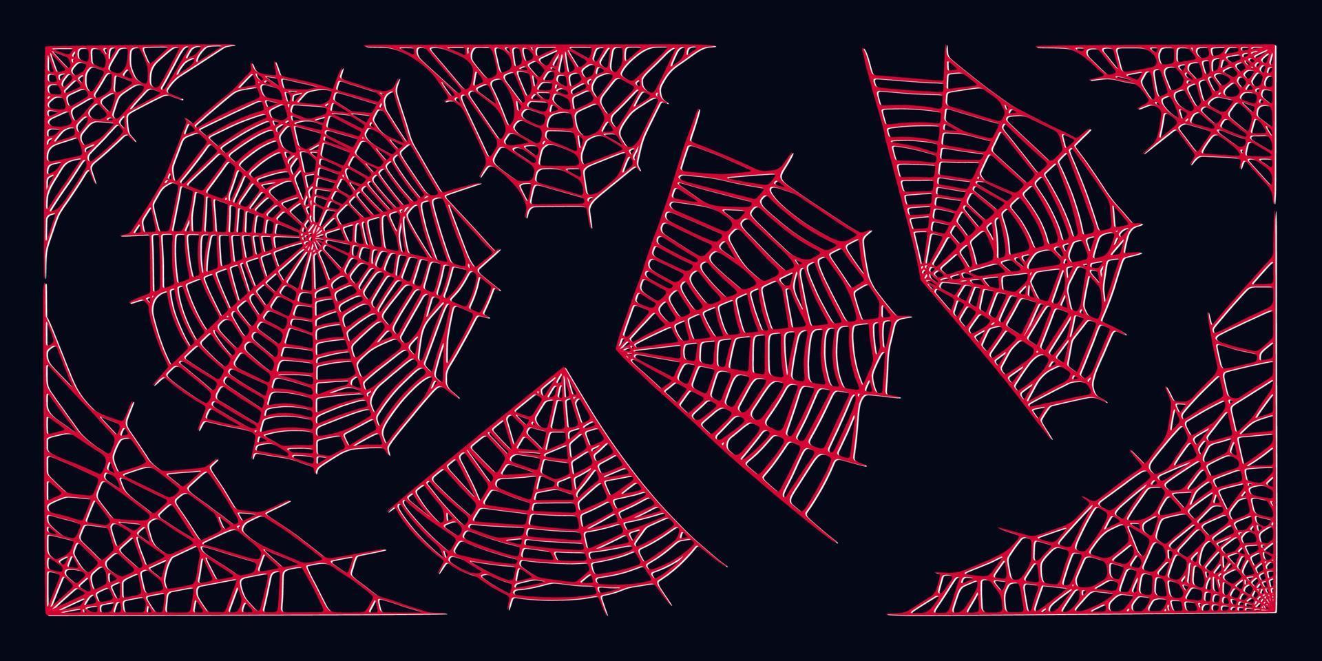 conjunto de telaraña aislado sobre fondo oscuro. espeluznantes telarañas rojas de halloween. ilustración vectorial vector