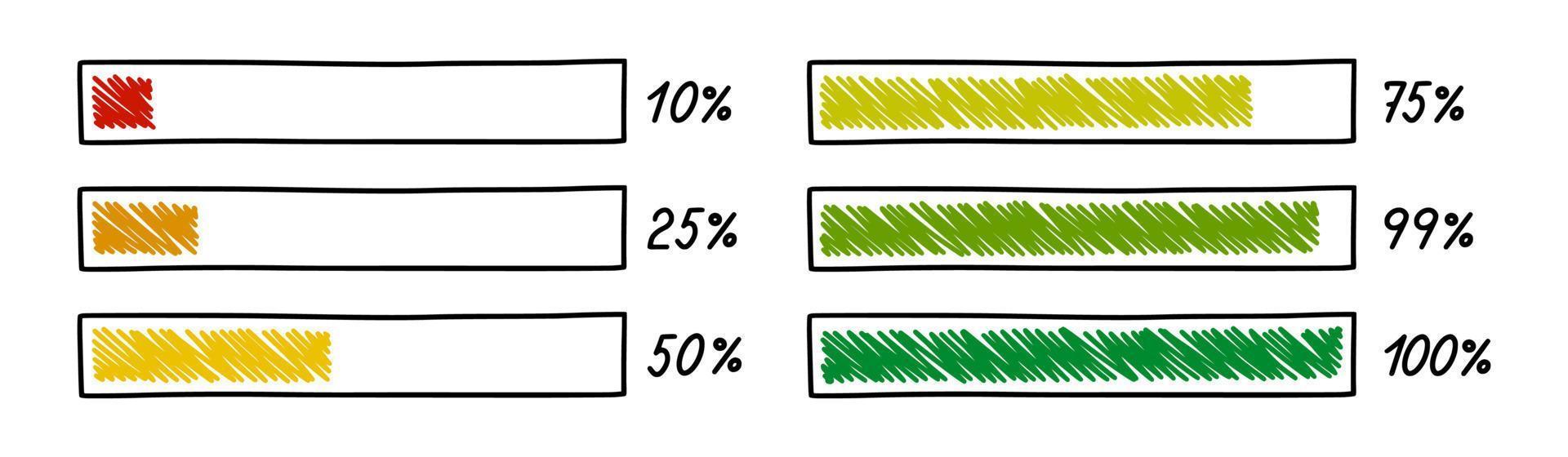 Progress loading bar. Infographics design element with status of completion. Hand drawn vector illustration