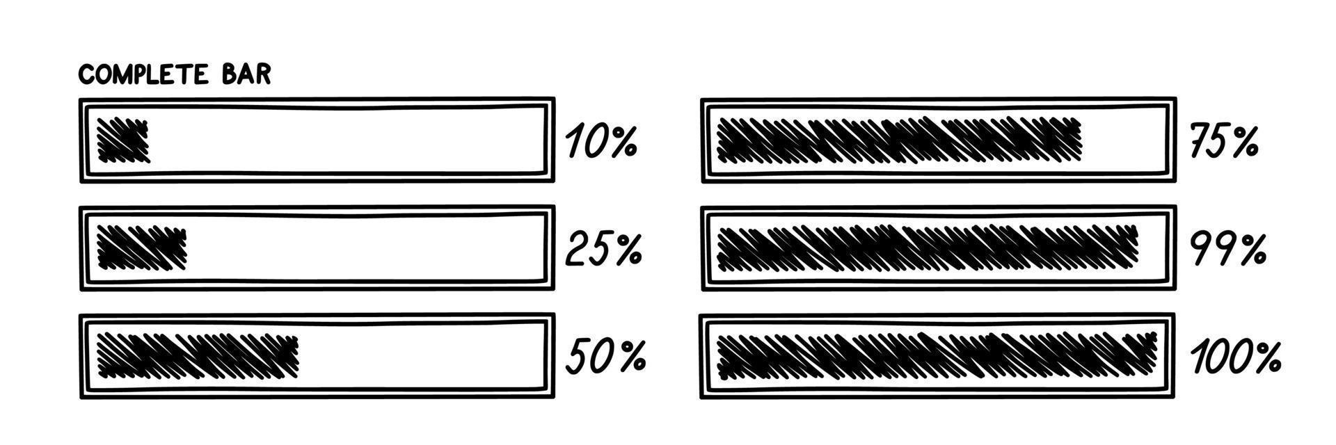 Loading bar with percentage. Infographics design element with status of completion. Hand drawn vector illustration