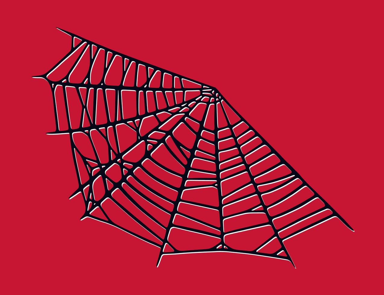 Spider web isolated on red background. Spooky Halloween cobwebs with red threads. Vector illustration