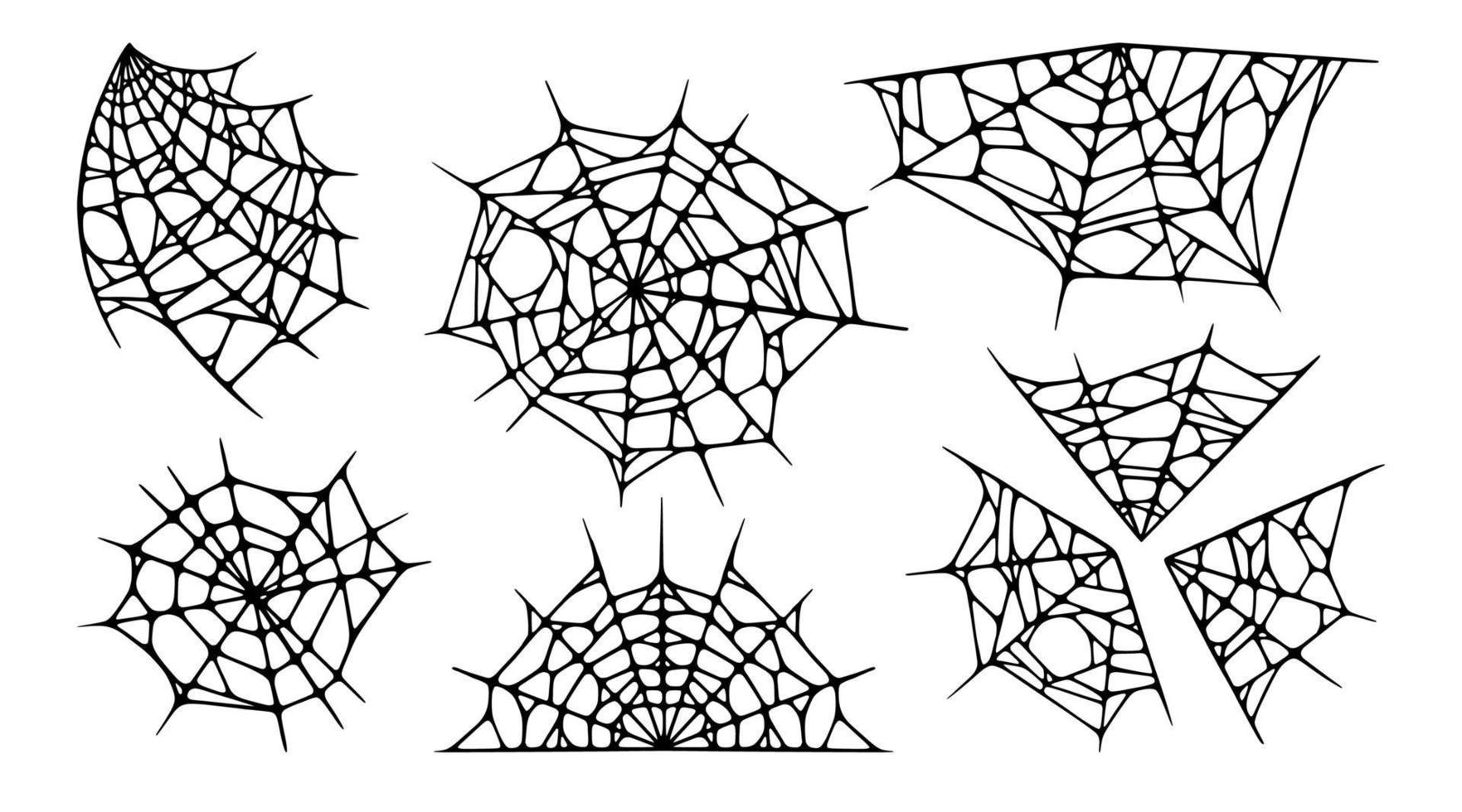 Spider web set isolated on white background. Spooky Halloween cobwebs. Vector illustration