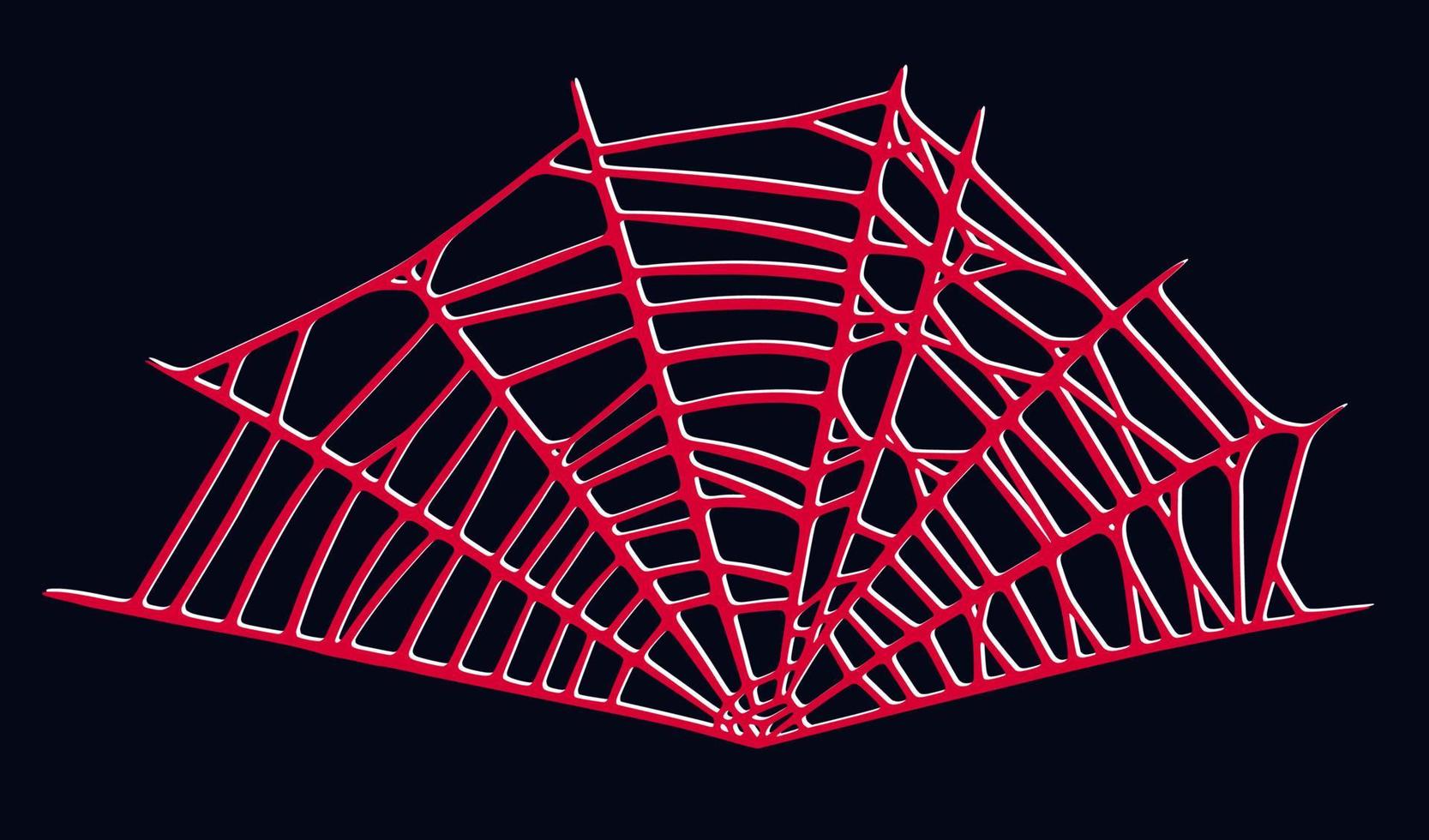 Spider web isolated on dark background. Spooky Halloween cobwebs with red threads. Vector illustration